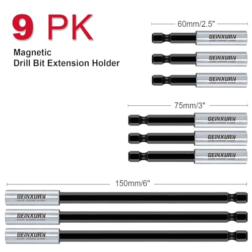 Geinxurn 9Pc Cr-V Screwdriver Bit Holders, Extension Socket Drill Bit Magnetic Holder Hex Shank Quick-Change Drill Bit Guide (2.5”3”6”) - size: 2.5", 3", 6"