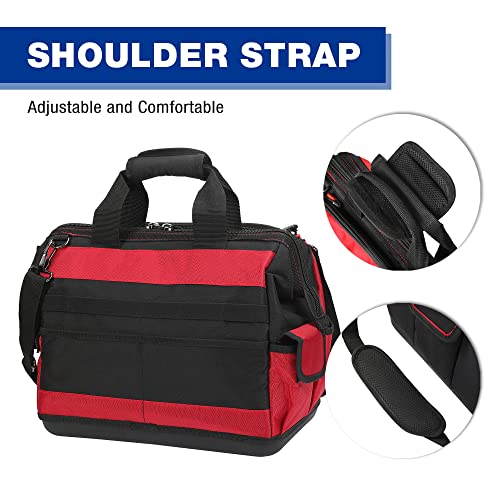 WORKPRO 16" Top Wide Mouth Tool Bag with Water Proof Rubber Base, Multi-Compartment, 46 Pockets, For Tool Organizer & Storage, W081122A