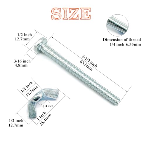 20Pack 1/4"-20 x2-1/2 Screw Bolts and Wing Nut Kit 10pcs Machine Screws with Round Head Phillips 10pcs Butterfly Hand Twist Tighten Nut Zinc Plated Hardware Fitting Fastenings Assortment Kit - size: Silver 20 Pack 1/4"-20 x2-1/2"