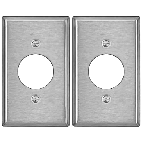 BESTTEN 2 Pack 1-Gang 1.406" Hole Metal Wall Plate for Single Receptacle - color: Brushed Stainless Steel
