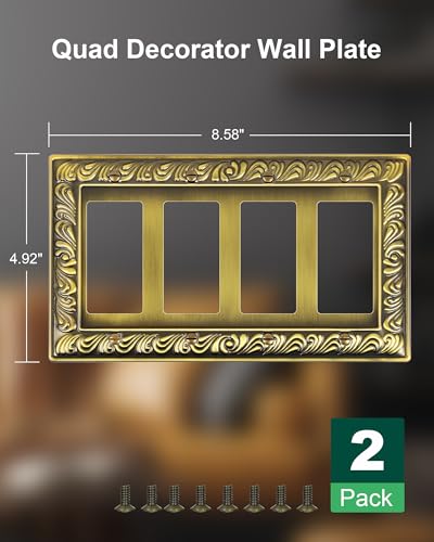2-Pack Paisley Pattern Quad Decorator Outlet Cover Plate,Metal Wall Plate - style: 4 Decorator 2PK
