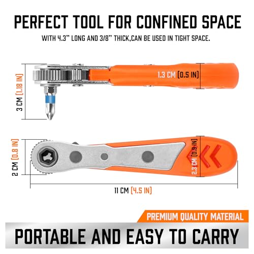 HORUSDY 23pc 1/4" Ultra Low Profile Mini Ratchet Screwdriver Set – Tamper Resistant Star Bits, 90 Degree Right Angle Offset Reversible Drive Handle, High Torque Close Quarters Tool with Multi Hex Bits - style: Star Bit Set