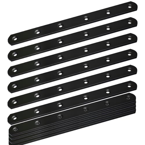 12Pack Straight Brackets Black, 8Inch 200MM Mending Plate Metal Brackets for Brace, Heavy Duty Joining Plates for Wood Fence Bookcase Cabinet, Straight Brace Repairing Mending Plates - size: 8 Inch (12 Pack)