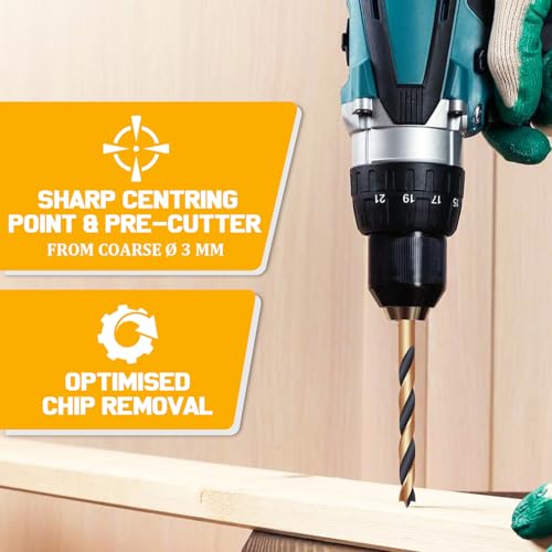 25PCS 1-13mm Metric Brad Point Drill Bit Set,HSS Fully Ground Double Flute Wood Drill Bits for All Types of Wood, with Index Storage Case (0.5mm Step)