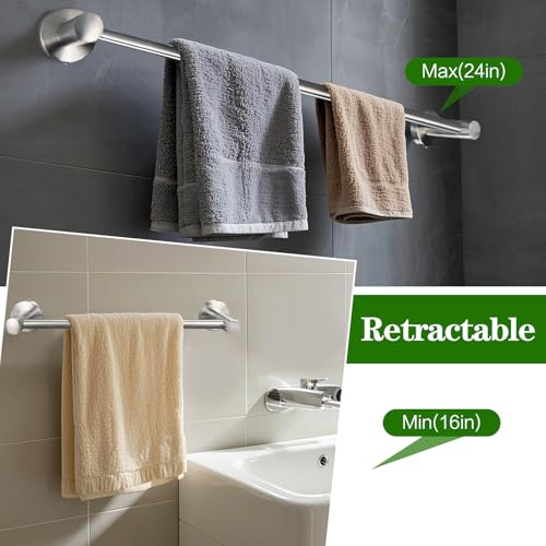 10pcs Brushed Nickel Retractable Bathroom Hardware Set - color: 10pcs 24" Brushed Nickel