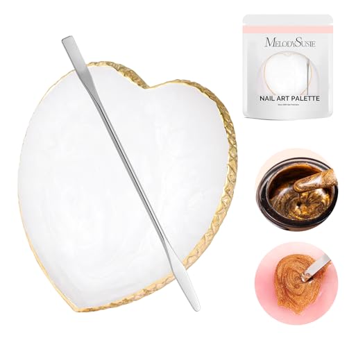 MelodySusie 1PC Heart Shape Resin Nail Art Palette with Stainless Steel Mixing Stick,Professional Color Mixing Board for Gel Polish,Acrylics,Pigment Blending, Salon and DIY Makeup Artist Tool,White - color: White Heart With Spatula