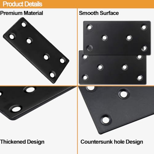 20 Pcs 3-1/8'' Black Mending Plates for Wood Straight Braces 80x40 mm Mending Plate Flat Bracket Steel Joining Connector for Furniture Fence Bookcase - size: 80MM-Black