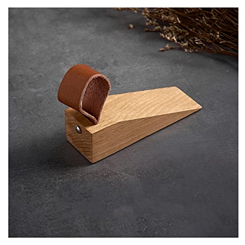 Wooden Door Stopper Non-Slip Security Wood Door Wedge with Leather Strap for Hanging Door Stopper 1Pack, in House Bedroom Office Living Room Hotel Cabin - style: Small (1pc)