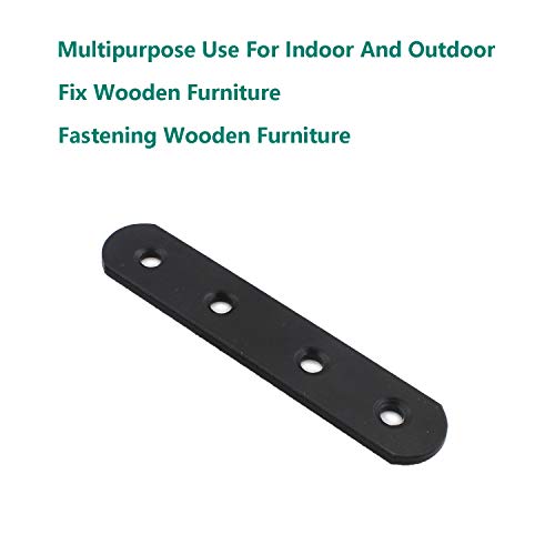 4 Pack Flat Mending Plate for Wood, ULIFESTAR Black Iron Flat Straight Brace Brackets Metal Repair Fixing Wood Brace Joining Plates Connector for Repairing Wooden Furniture with Mounting Screws - size: 4 x 0.79 x 0.12 inches