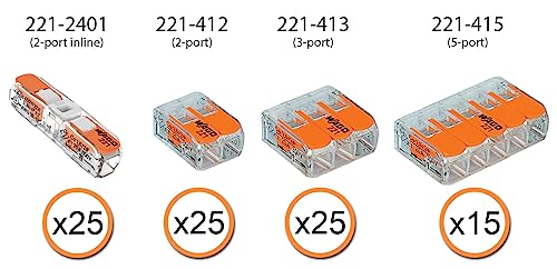 WAGO 221 Lever Nuts 90pc Compact Splicing Wire Connector Assortment with Case. Includes 221-2401, 221-412, 221-413, 221-415