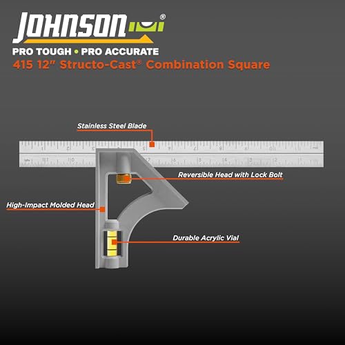 Johnson Level & Tool 415 Structo-Cast Combination Square, 12", Silver, 1 Square - style: Structo Cast Combination