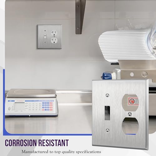 ENERLITES Combination Toggle & Duplex Metal Wall Plate, Midsize, Silver - color: Stainless Steel, size: Mid-Size