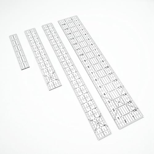 Sewing Rulers Quilting Ruler,Acrylic Quilting Templates,Sewing Tools Accessories Supplies for Patchwork Precision Fabric Cutting 4pcs(1x6,3x17,1.5x17,1.5x10inch) - color: Black