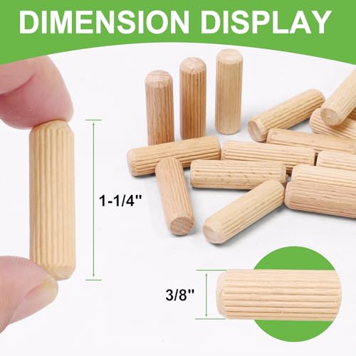 3/8" x 1-1/4" Wooden Dowel Pins, FoDau770 Fluted Wood Dowel Rods, Natural Beech Wood Dowel Pegs for Crafts, Woodworking, DIY Furniture - 200 Pieces - size: 3/8" x 1-1/4"