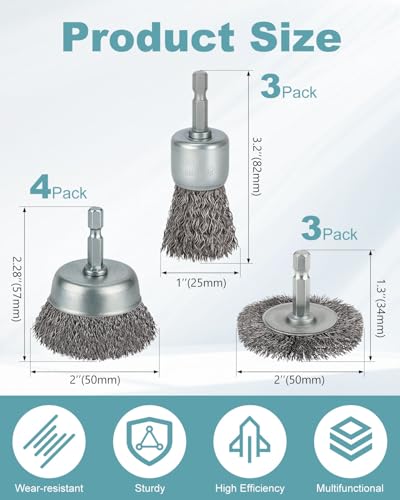 10 Pcs Wire Brush for Drill, Coarse Carbon Steel Crimping Wire Wheel