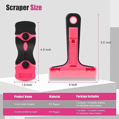 THINKLEARN Razor Blade Scraper Tool, Pink Razor Scraper with 40Pcs Blades - color: 42pcs Razor Scraper Set