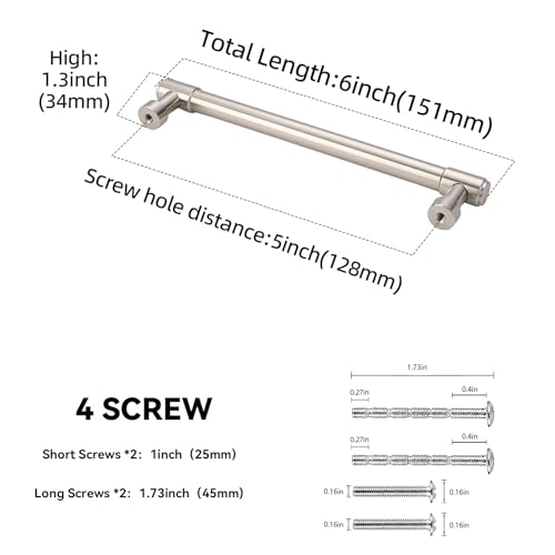 10 Pack 5 Inch(128mm) Kitchen Cabinet Handles Brushed Satin Nickel Cabinet Pulls Alloy Drawer Pulls Solid Cabinet Hardware - color: Brushed Satin Nickel, size: 5'' Hole Center(128mm)