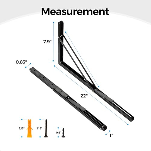 Matte Black Folding Shelf Brackets, 22 Inch, 4 Pack - size: 22 Inch