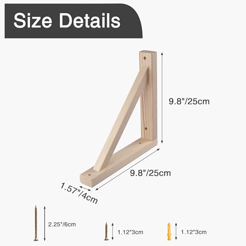 OVOV 4 Pack Wall Mount Wooden Shelf Brackets Triangle 10 Inch - color: Wood, size: 4pcs 10in