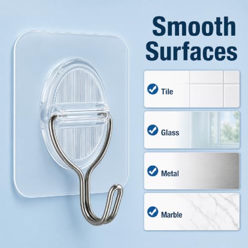 Clear Adhesive Wall Hooks, 10 Pack for Smooth Surfaces - size: 5 cm