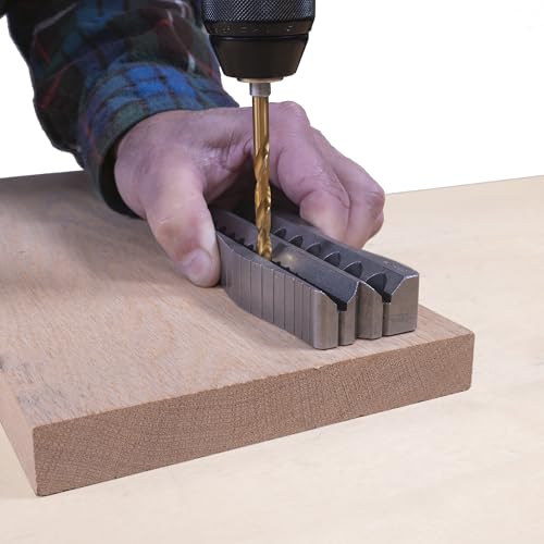 Milescraft 1307 Drill Block PRO – All-Metal Handheld Drilling Guide for Straight Holes. 25 Drill Guides in One! 1/8” to 1/2” in 1/64” Increments. Dual V-Groove Design for Round Stock & Corners