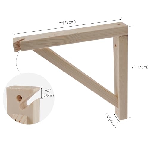 OVOV 2 Pack Wall Mount Wooden Shelf Brackets Triangle with Hole 7 Inch - color: Wood with Hole, size: 7 Inch