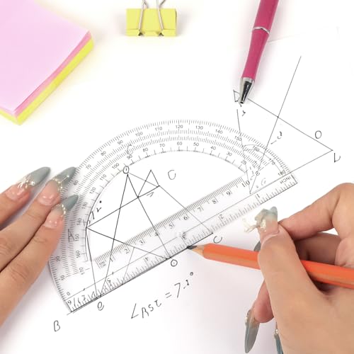 Unjoo Plastic Protractor 6 Inch Math Protractors 180 Degrees, 2 Pack (Red) - color: Red