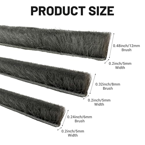 Weather Stripping Brush Door Seal Strip- Card Slot Weatherstrip for Sliding Windows & Doors - No Adhesive Backing - size: 16.4FT, 3/16''Wide X 1/4''Thick