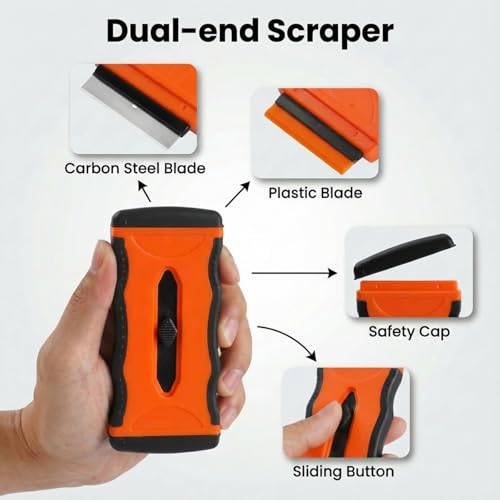 Mister Rui 2 Pack Razor Scraper, 20 Blades, Retractable, Multi-Surface - color: 2 Retractable Orange