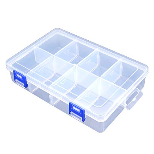 Plastic Compartment Storage Box With Adjustable Divider Removable Grid Compartment for Jewelry Small Accessories Hardware Fitting (8 Grids-Large x 1 Pack)