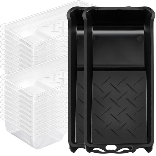 Geelin 52 Pcs 2 Inch Paint Tray Liner Set with 2 Pcs Paint Roller Trays Disposable Paint Tray Liner Deep Textured Ridge Household Paint Tray Fits Most Mini Paint Rollers for Paint Supplies
