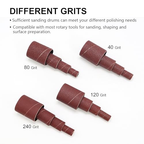 32 Pack Spindle Sander Sleeves, 2”Length, 1/2”,3/4”,1”,1-1/2” Diameter Sanding Sleeves Set for Drill,40 80 120 240 Grit - size: Length: 2''(sanding sleeves)