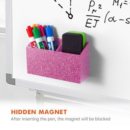 BEYGORM Magnetic Dry Erase Marker Holder for Whiteboard & Refrigerator | Non-slip Acrylic Pen Holder for Classroom, Fridge Magnet, Locker Organizer Accessories, Teacher & School Supplies(Blue) - color: Bling Pink