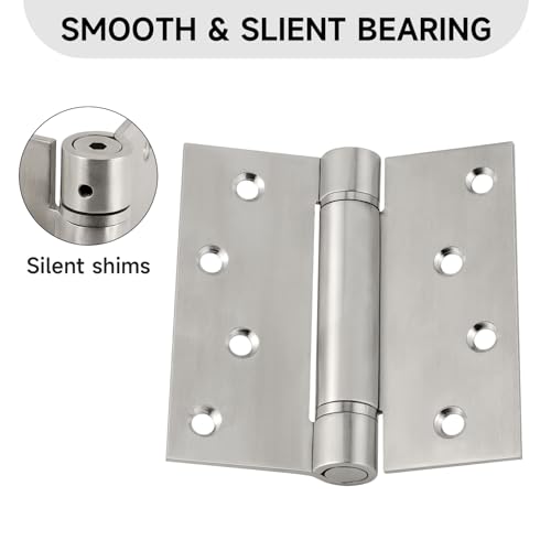 Self Closing Door Hinges, 4x4 Inch 304 Stainless Steel Spring Type, 3 Pack - style: S hole - Square
