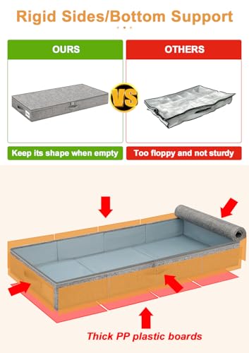 punemi 4 in High Sturdy Low Profile Under Bed Storage, 2 Pack, Grey - color: Grey, size: 2 Pack-4 inch Tall-Structured