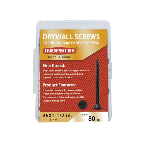 #6 x 1-1/2" Fine Thread Drywall Screw with Phillips Bugle Head, Black Phosphate Coated, Sharp Point, High Strength Quick Self Self Tapping Screw for Drywall Sheetrock, Wood and More, 80Pcs - size: #6 x 1-1/2-Inch