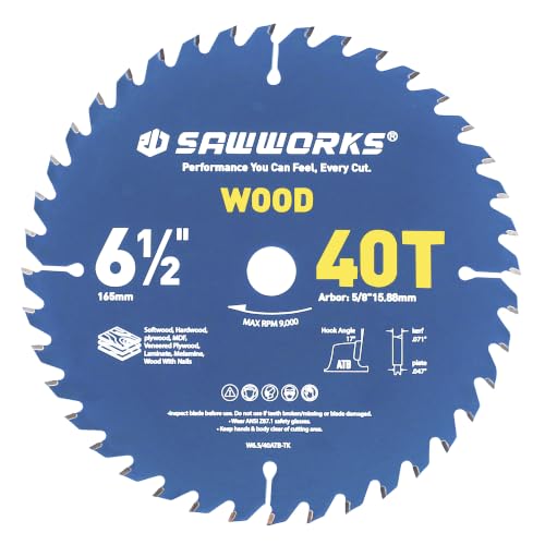 SawWorks 6-1/2" 40T Thin Kerf Circular Saw Blade General Woodworking - size: 6-1/2 In 40T