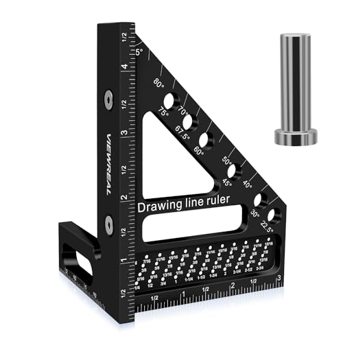 Precision Multi-Angle Carpenter's Square - Versatile Aluminum Woodworking Tool with Laser-Etched Markings for Engineering & Construction - color: Black