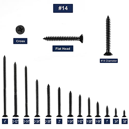 #14 x 3/4" Wood Screw 100Pcs 18-8 (304) Stainless Steel Screws Flat Head Phillips Fast Self Tapping Drywall Screws Black Oxide by SG TZH - size: #14 x 3/4"
