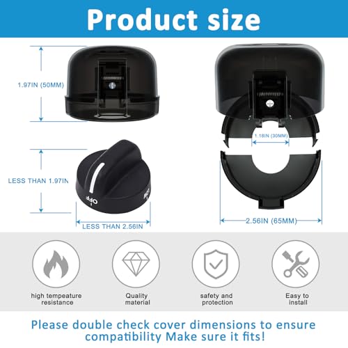 Gas Stove Knob Safety Covers | Oven Lock Baby Proofing - Heat Resistant - color: Black