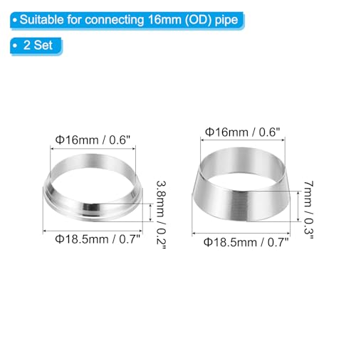 PATIKIL 16mm Tube OD 316 Stainless Steel Compression Tube Fitting Sleeve, 2 Pack Double Ferrule Ring Tubing Fitting Assortment Kit, Silver - size: 16mm