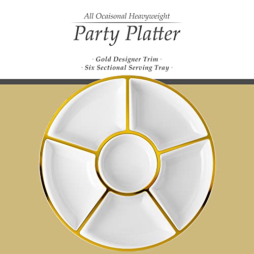 Plasticpro 6 Sectional Round Plastic Serving Tray/Platter (2, White & Gold) - color: White & Gold