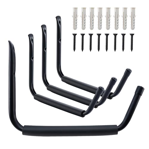 15 Inch Garage Hooks, Heavy Duty Kayak Storage Hooks, Black, 4 Pack - size: 15 in