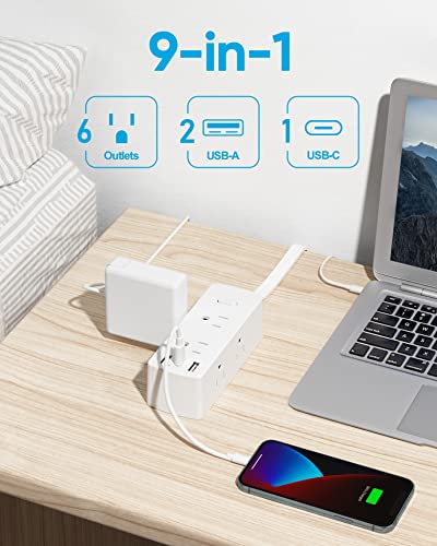 2 Prong Flat Plug Power Strip, Olcorife 2 Prong to 3 Prong Outlet Adapter, 5 FT Flat Extension Cord with 6 Outlets 3 USB Ports(1 USB C), US to Japan Plug Adapter - size: 5 FT, style: 6AC(2 Prong Plug)