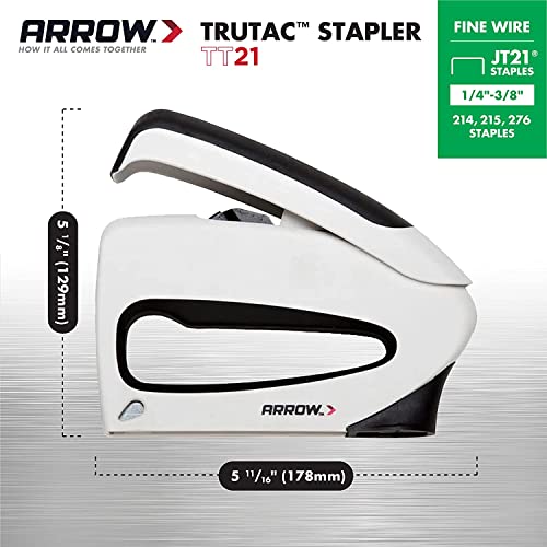 Arrow TT21 TruTac Forward Action Staple Gun, Manual Push Stapler for Upholstery, Crafts, Decorating, and Repairs, Fits JT21 Thin Wire Staples | Staple-Viewing Window, Bottom-Load Magazine, Fits JT21 1/4", 5/16" & 3/8" Staples, For Upholstery, Crafts, Deco