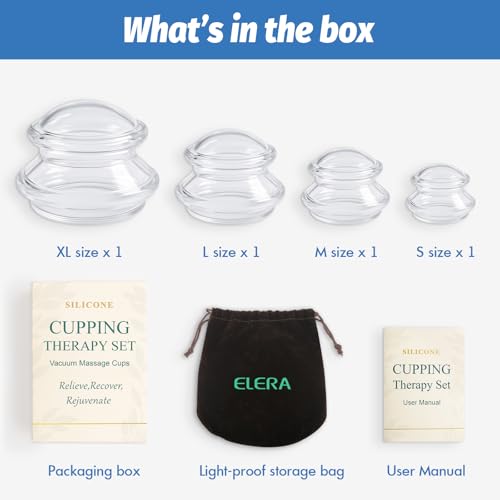 ELERA Silicone Cupping Therapy Set – Transparent Massage Cups in 4 Sizes (XL, L, M, S) for Body Relaxation, Cellulite & Home Wellness (Gourd Shape 4-Pack) - style: 4 Cups (XL L M S size)