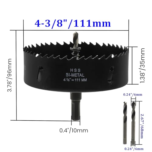 4-3/8"/111mm Hole Saw BI-Metal Hole Saw Cutter for Metal, Drywall, Plastic and Wood - color: black, size: 4-3/8"