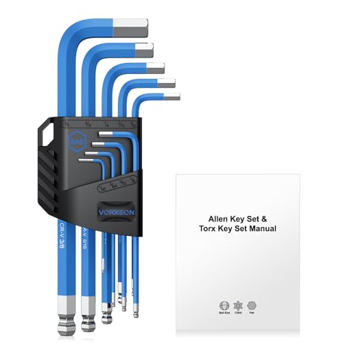 9 pcs SAE Hex Key Set 1/16 to 3/8 inch, Imperial Allen Wrench with Long Arm Ball and Flat End Visible coding for Bike Repair, Automotive and Home DIY - size: 9PCS SAE Allen Wrench Set
