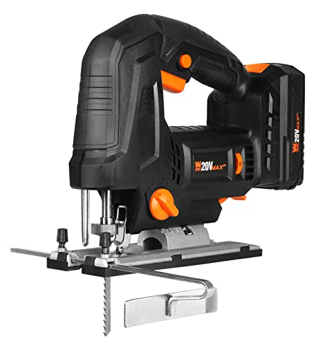 WEN Cordless Jigsaw, Brushless with Auto-Speed, 20V Max 4.0Ah Lithium Ion Battery, and Charger (20670) - size: Handheld, style: Brushless Auto-Speed