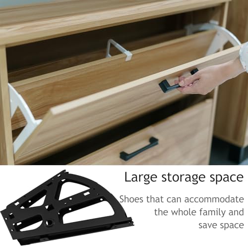 Coshar 4Pcs 2 Layers Shoes Drawer Hinges Fan Shape Shoe Cabinet Rack,Black | 2 Layers,Stainless Steel Shoe Cabinet Rack Flip Frame, Replacement Fittings, Furniture Parts Hardware - color: Black, size: 2 Layers